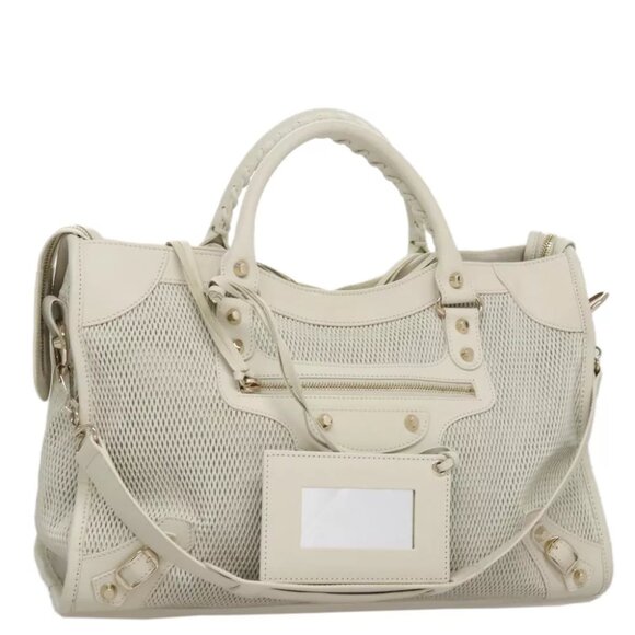 BALENCIAGA Classic Net City Hand Bag Leather 2way White Auth yk16488 - Picture 1 of 16